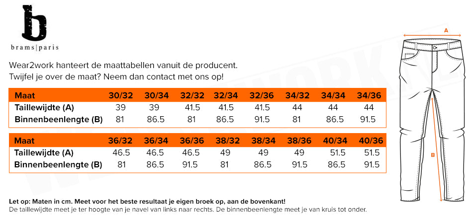 Spijkerbroek Brams Paris Jason - Maattabel