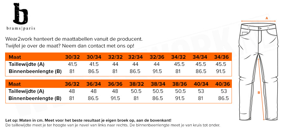 Spijkerbroek Brams Paris Mark - Maattabel