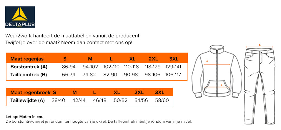 Regenpak EN400 pvc Delta Plus - Maattabel