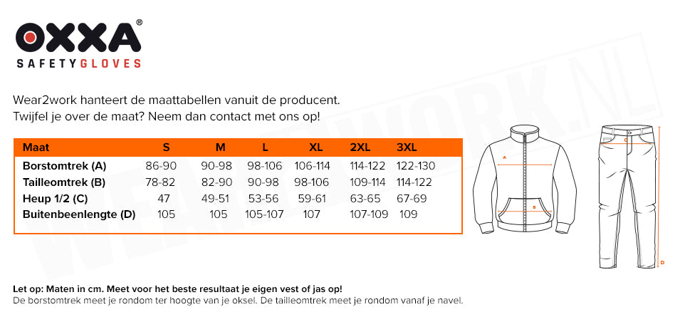 Regenpak PVC 4010 Groen - Maattabel