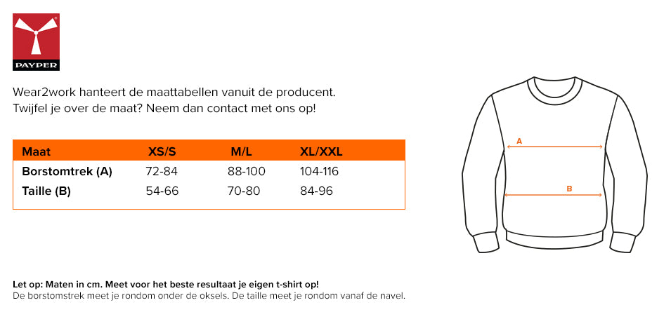 Thermoshirt dames Payper pro - Maattabel