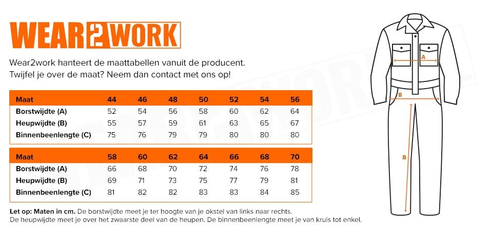 RWS Overall high-visibility geel - Maattabel