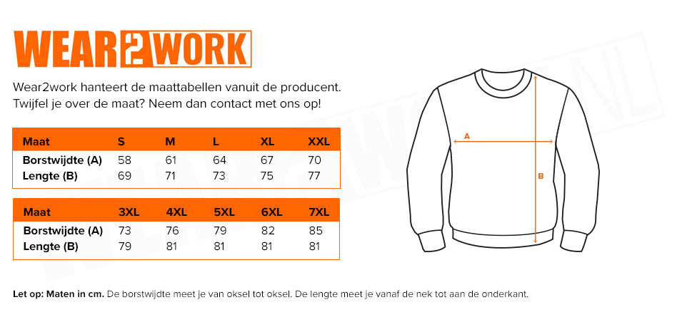 RWS Sweater high-visibility geel - Maattabel