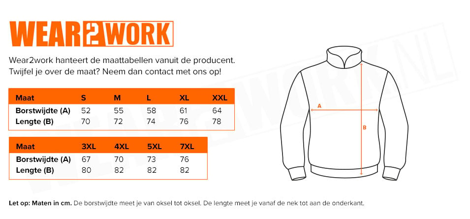 RWS T-shirt high-visibility oranje - Maattabel