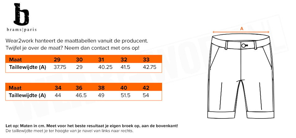 Korte werkbroek Brams Paris Edo - Maattabel