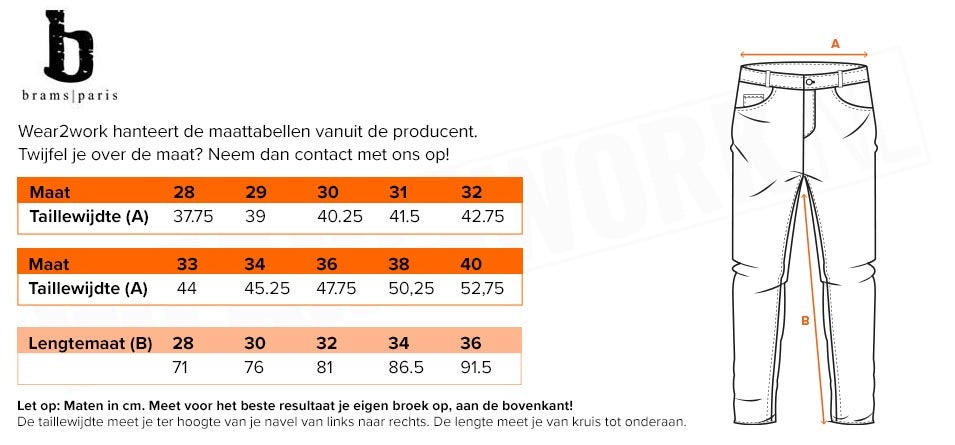 Spijkerbroek Brams Paris Rick - Maattabel