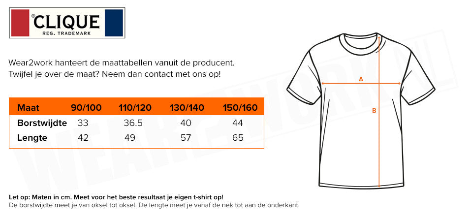 Kinder T-shirt Clique - Maattabel