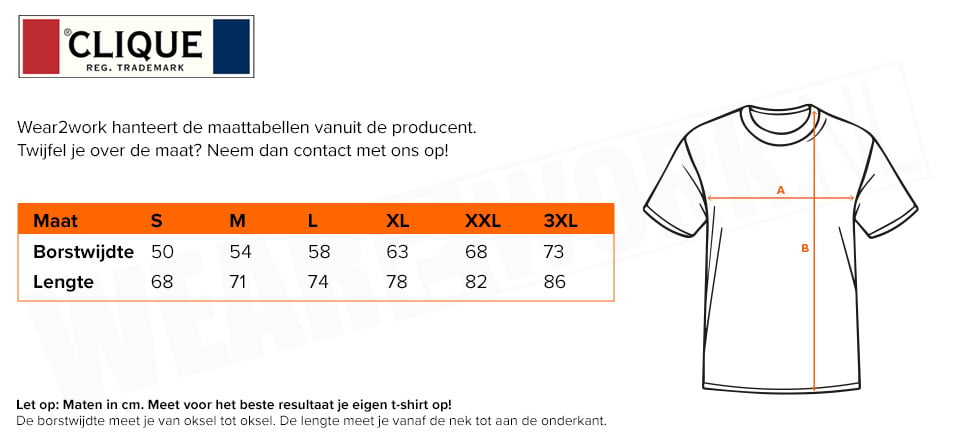 T-shirt Basic Clique - Maattabel