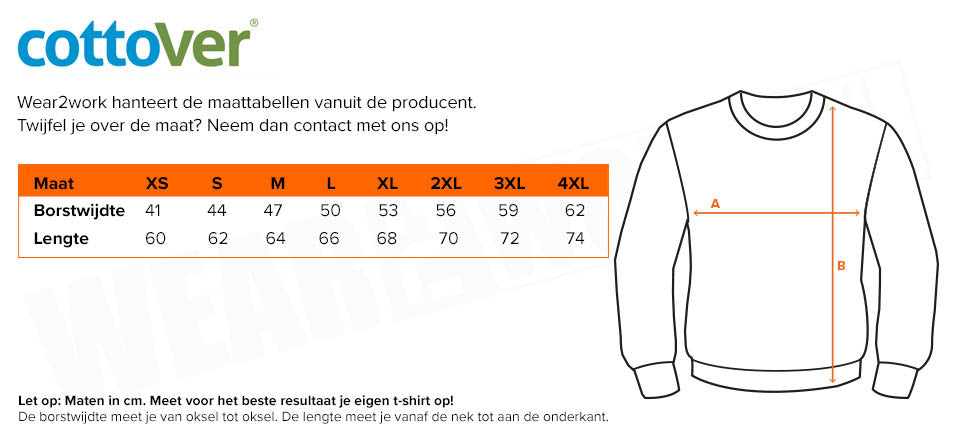 Cottover t-shirt met lange mouwen dames - Maattabel