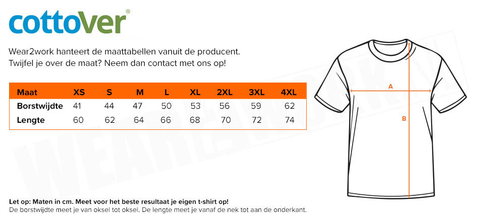 Cottover t-shirt dames wit - Maattabel