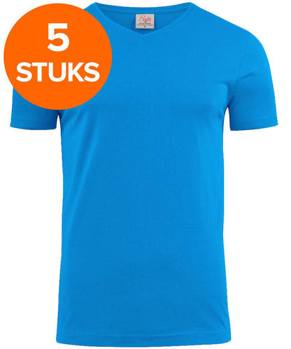 T-shirt pakket v-hals Printer 5 pack blauw