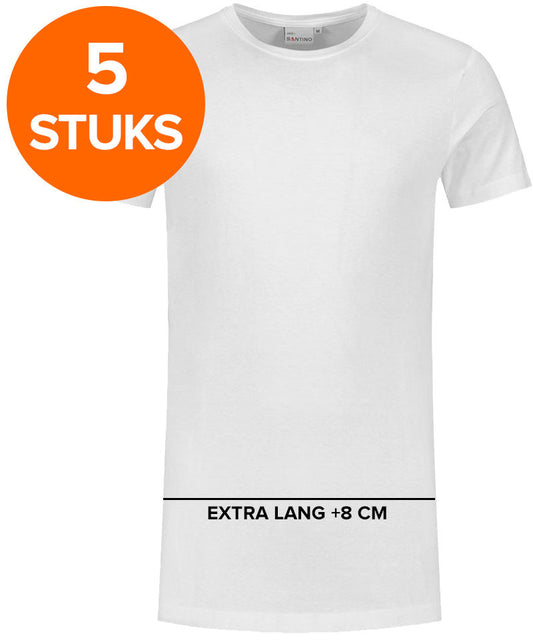 Santino T-shirt extra lang Jace plus wit 5-pack