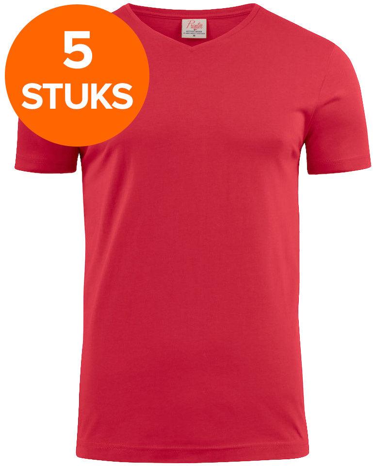 T-shirt pakket v-hals Printer 5 pack rood