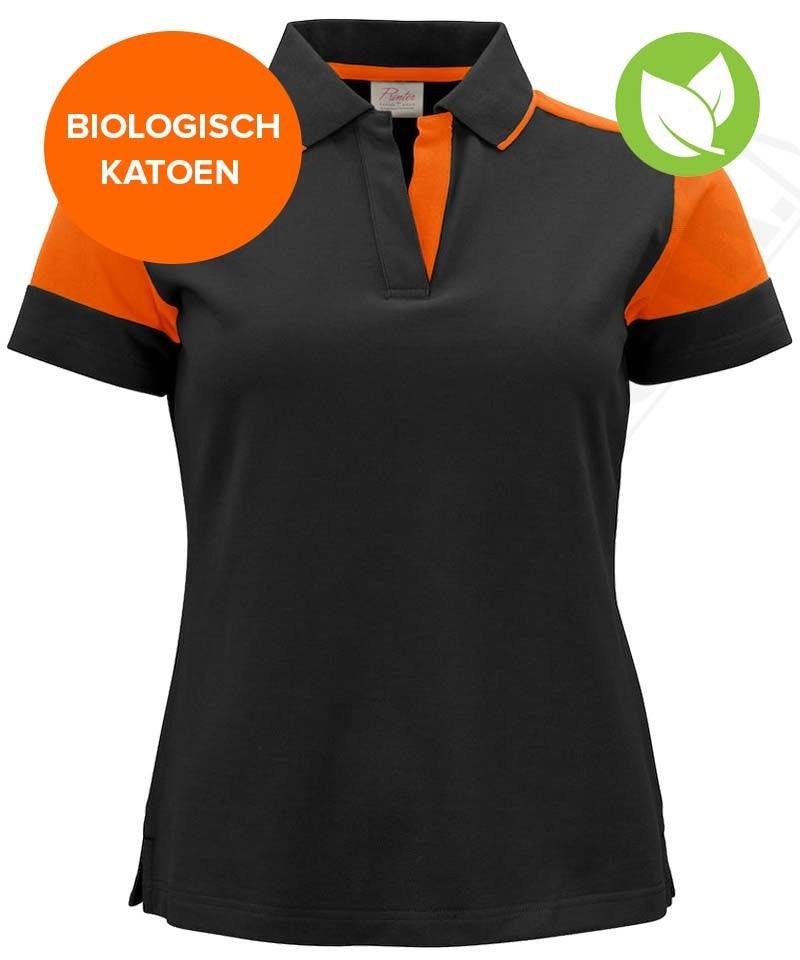 Poloshirt Dames Printer Prime zwart oranje