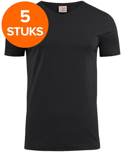 T-shirt pakket v-hals Printer 5 pack zwart