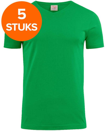 T-shirt pakket v-hals Printer 5 pack groen