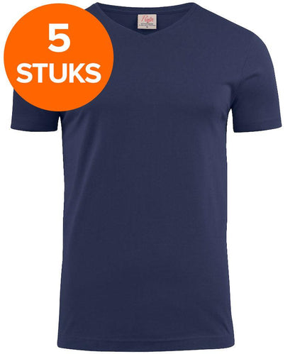 T-shirt pakket v-hals Printer 5 pack navy