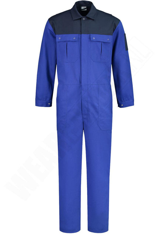 Overall 2 kleuren drukknoopsluiting blauw