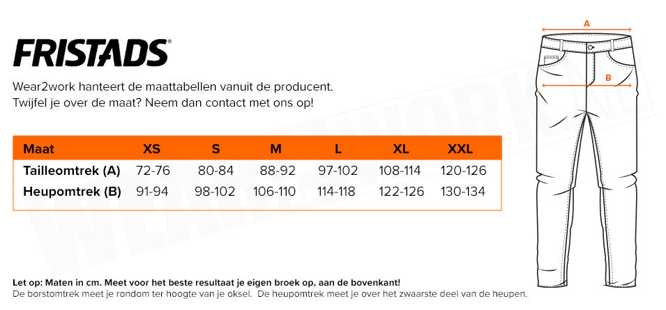 Joggingwerkbroek 2687 Fristads - Maattabel