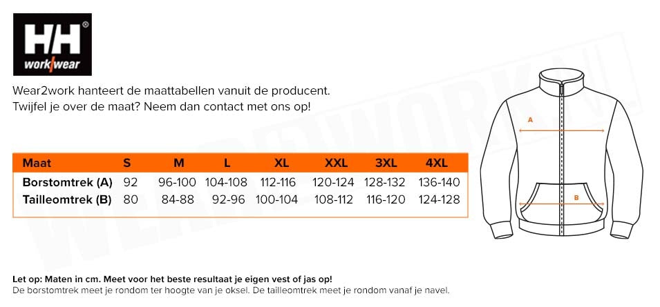 Vest met capuchon Manchester Helly Hansen - Maattabel