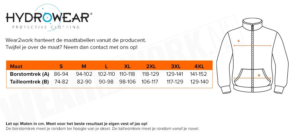 Hydrowear Regenjas Ulft - Maattabel