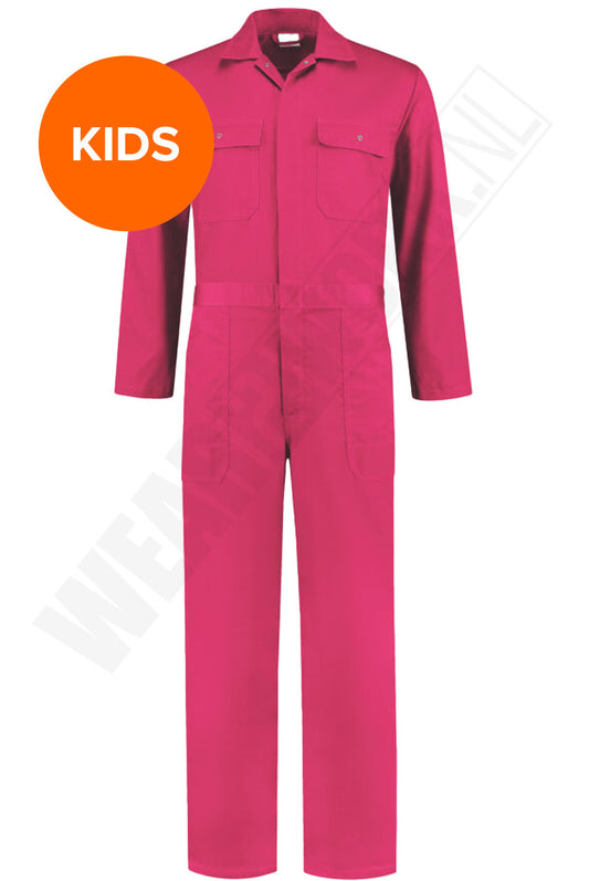 Kinderoverall polyester/katoen fuchsia