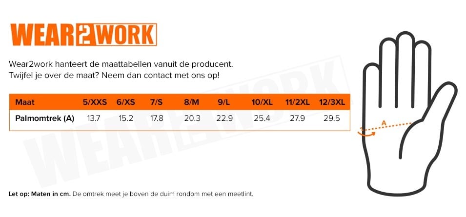 Werkhandschoenen Anti Impact Snijbestendig - Maattabel