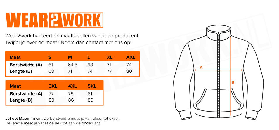 RWS Werkjas high-visibility - Maattabel