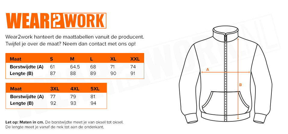 Verkeersregelaar parka jas RWS Oxford - Maattabel