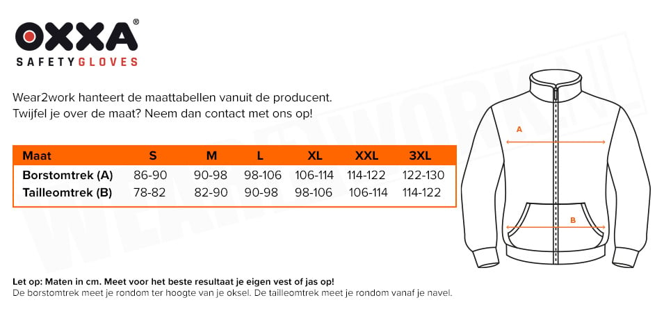 Verkeersregelaar parka jas Ana RWS Oxxa - Maattabel