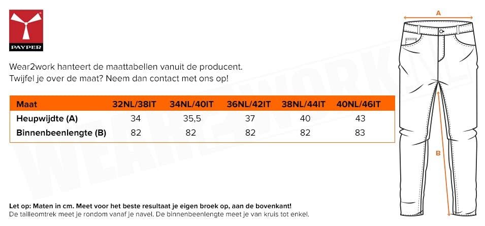 Dames spijkerbroek West Payper - Maattabel