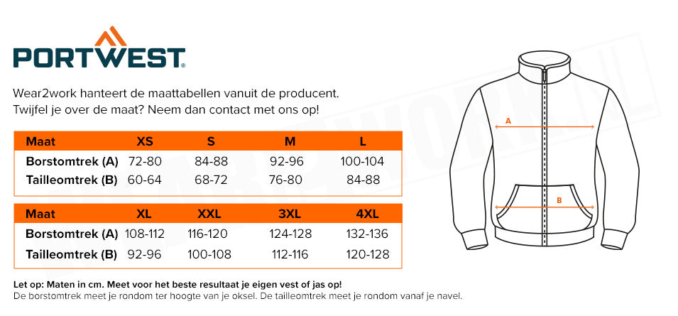 Dames ademende werkjas High-visibility LW70 - Maattabel