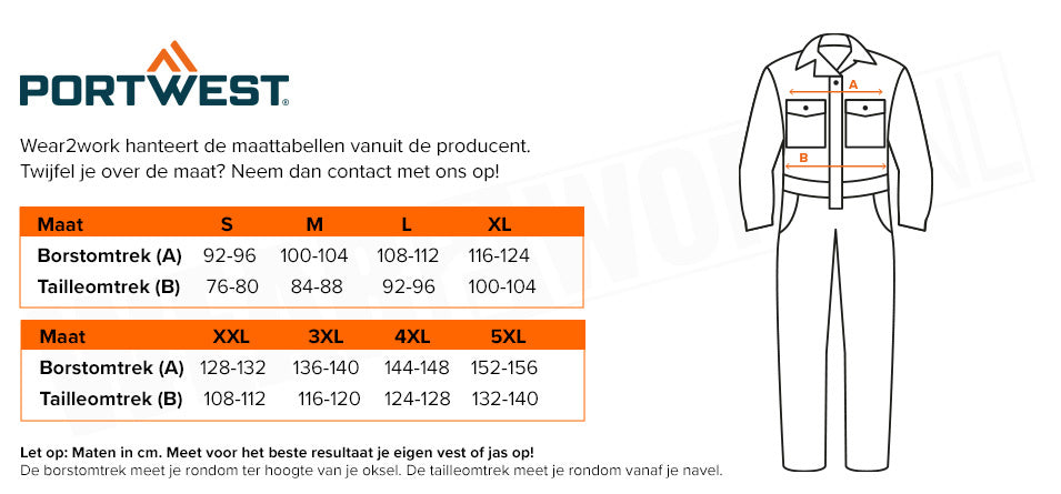 High-visibility Overall oranje RT42 - Maattabel