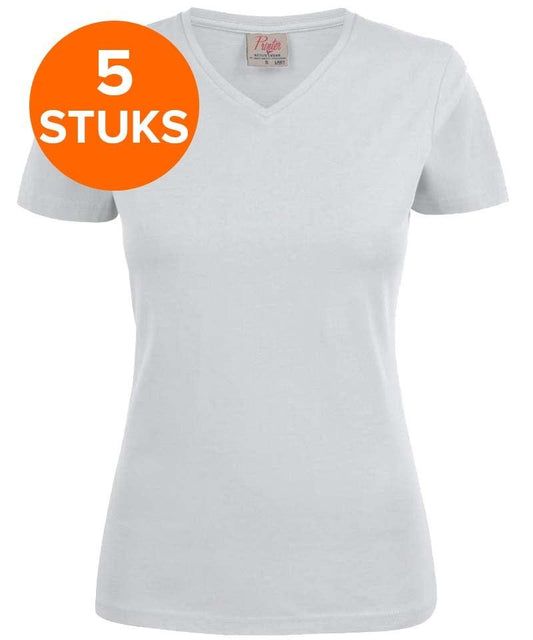 Dames schildersshirt v-hals Printer wit 5-pack