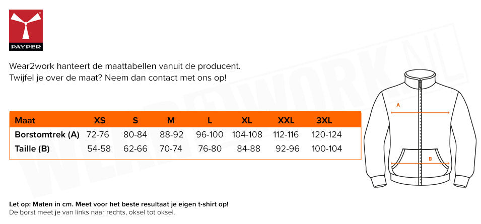 Schilderstrui dames Mistral+ Payper - Maattabel