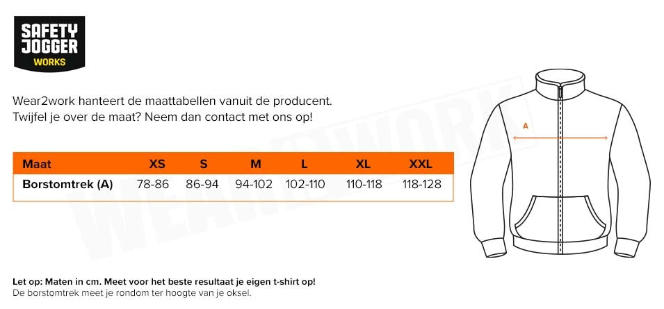 Regenjas Kasai Safety Jogger - Maattabel