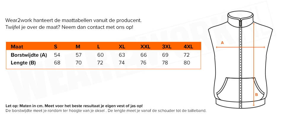 Softshell Bodywarmer Race Sols - Maattabel