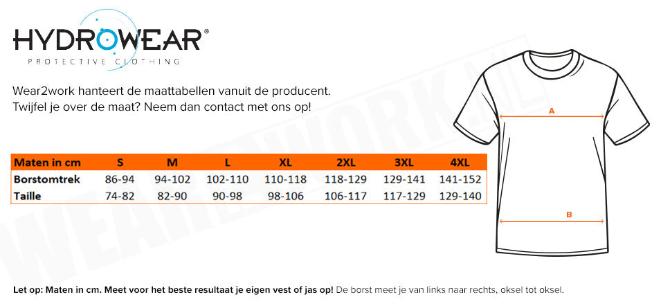 RWS t-shirt Hydrowear Tampa - Maattabel